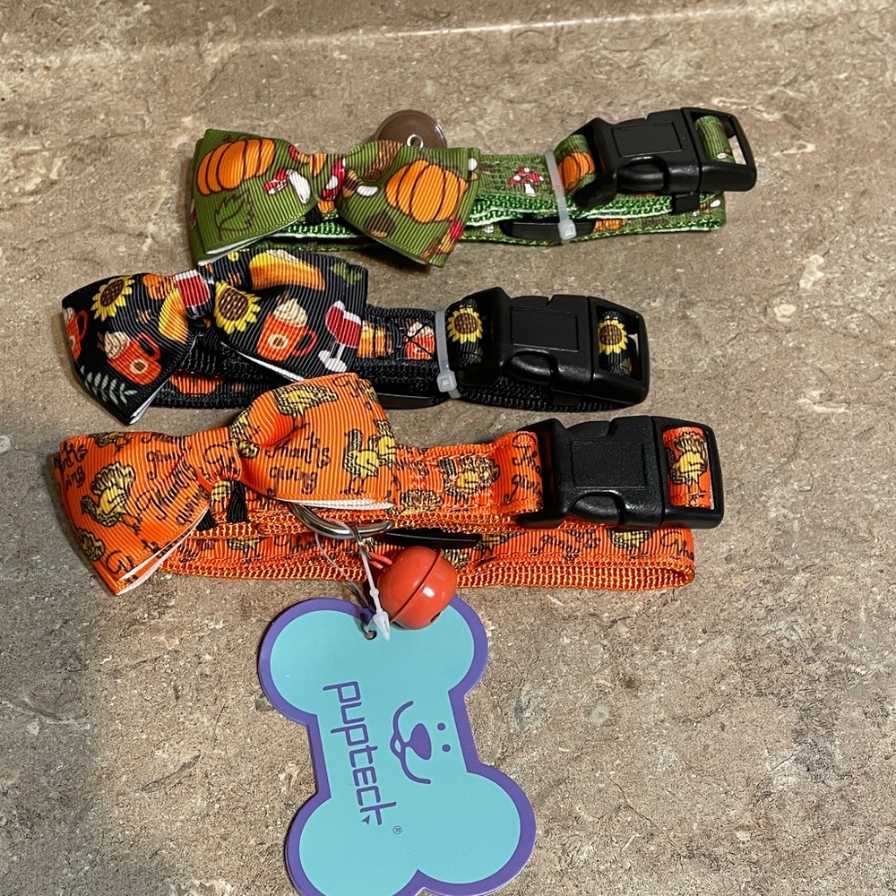 Pupteck Fall Dog Bow Collars - Orange, Black, Green